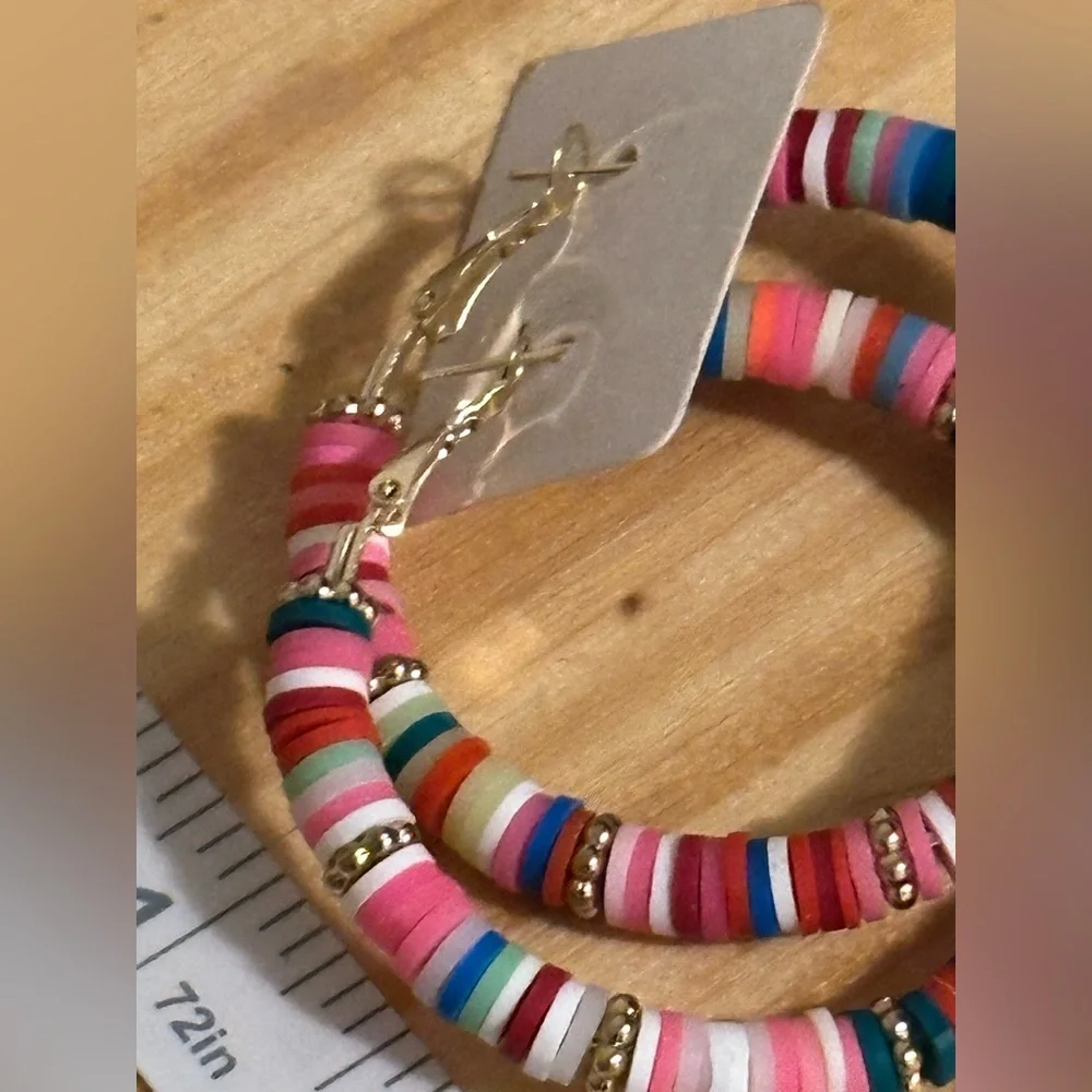 3/$10 bundle deal** Homemade earrings colorful hoops 2.5 inch, great gift - Picture 3 of 4
